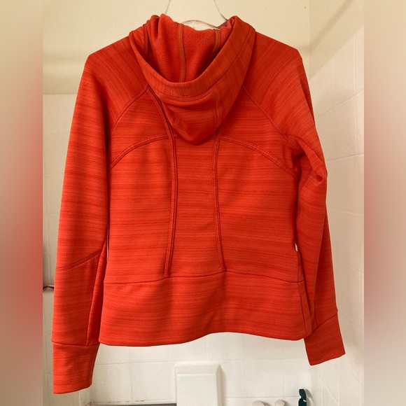 Athleta hoodie in bright orange, size Medium, but fits small/fitted. - Picture 6 of 11